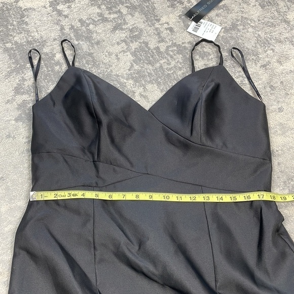 NWT Alfred Sung D758 Bridesmaid Dress Black Satin Maxi Trumpet Slit Sz 18 - Picture 6 of 10